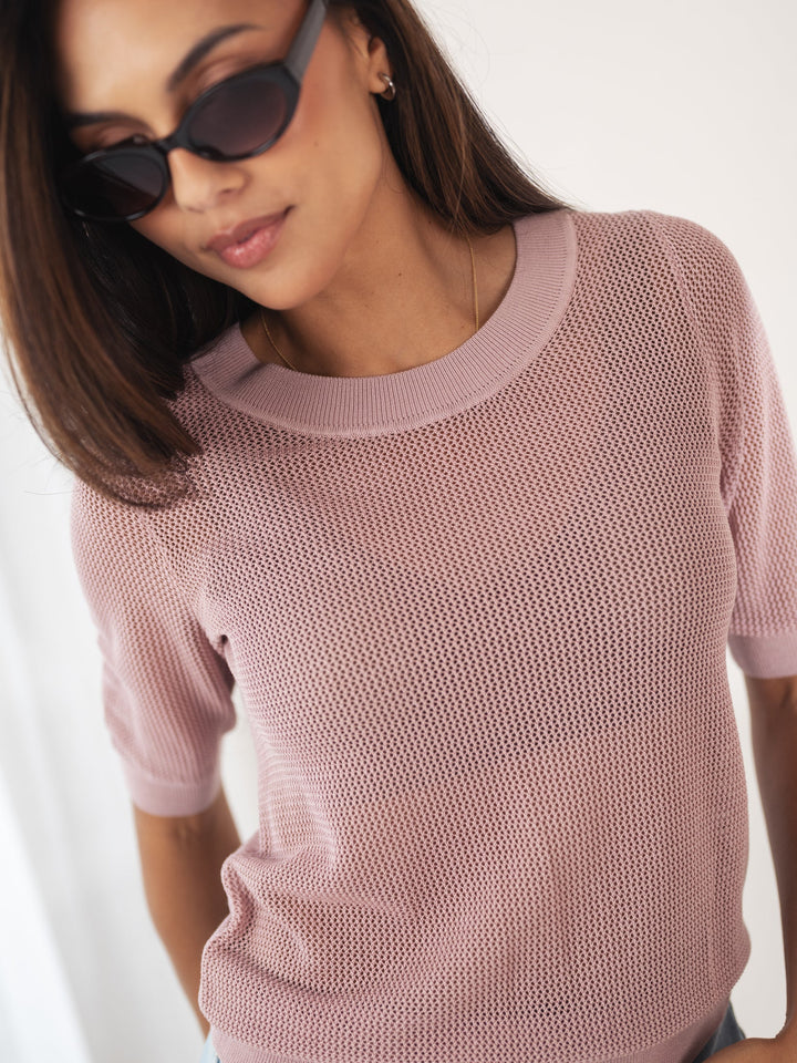 LE NANCY Seiden-Mesh-Pullover in Dusty Pink