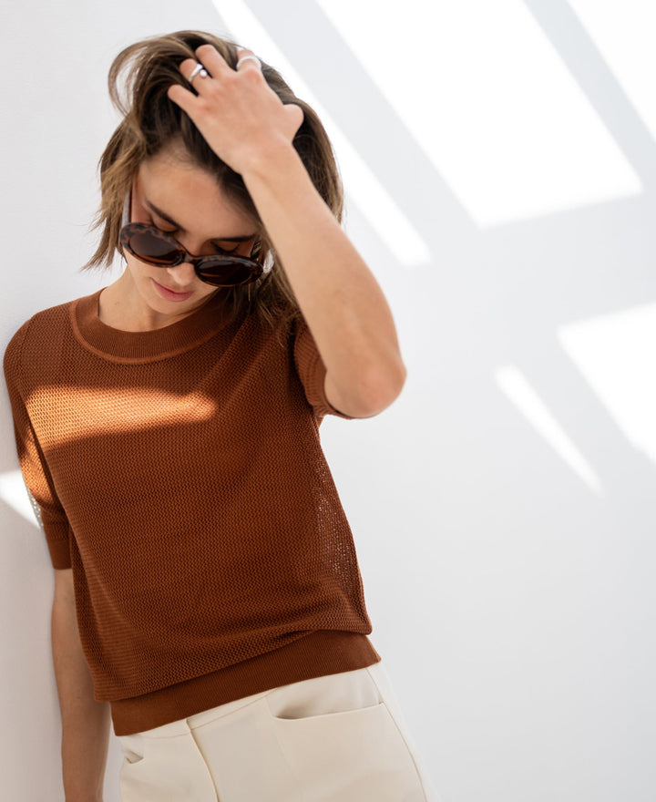 Seiden-Mesh-Pullover LE NANCY in Havana
