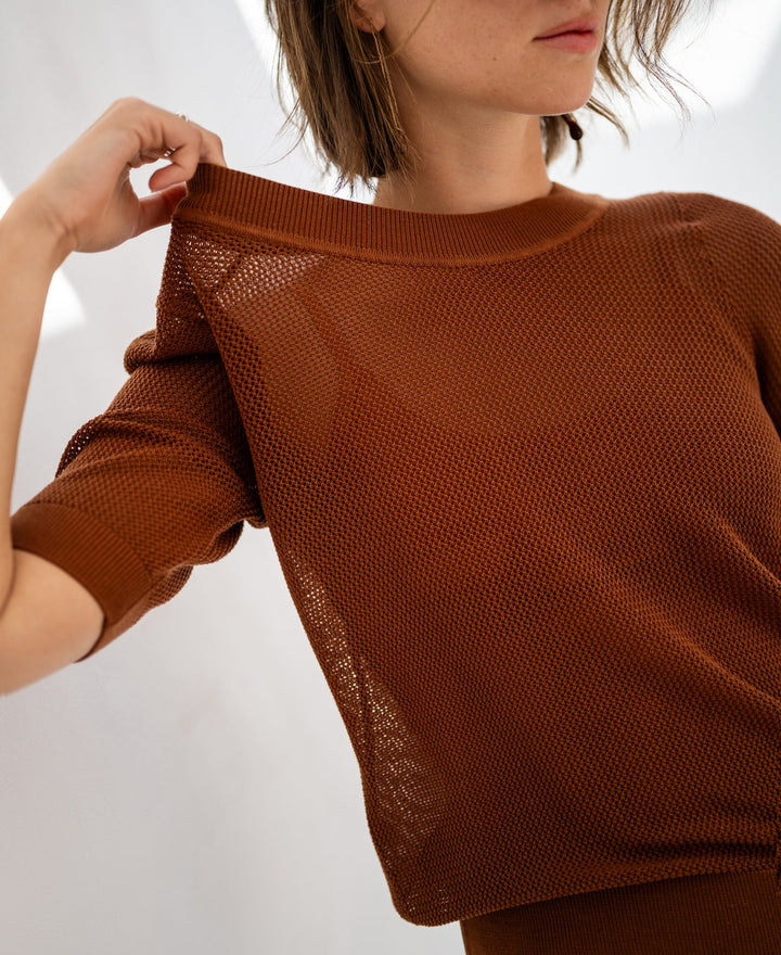 Seiden-Mesh-Pullover LE NANCY in Havana
