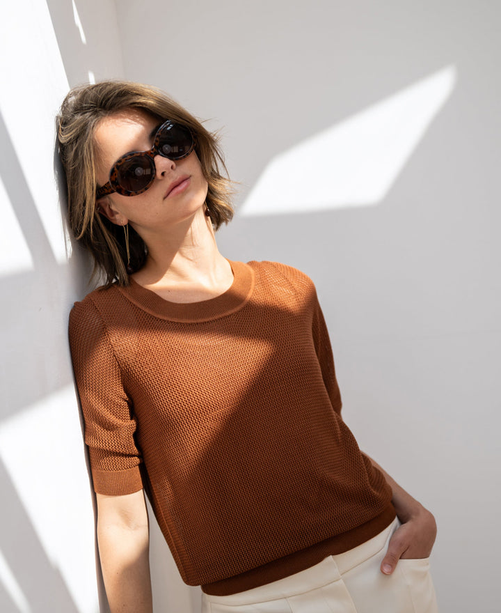Seiden-Mesh-Pullover LE NANCY in Havana