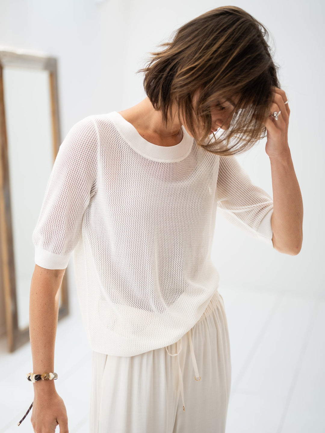 Haus Albrecht – Valerie Seiden-Mesh-Pullover Weiß