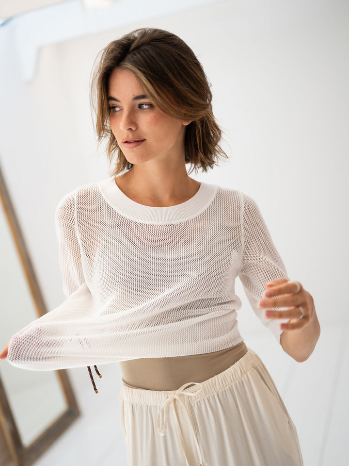 Haus Albrecht – Valerie Seiden-Mesh-Pullover Weiß
