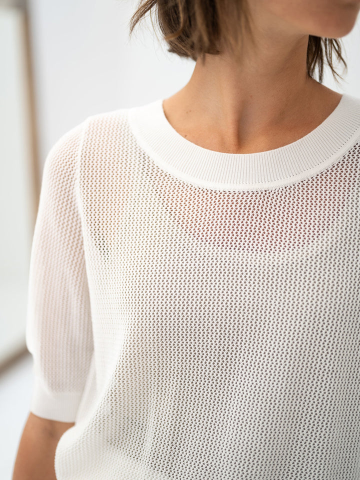 Haus Albrecht – Valerie Seiden-Mesh-Pullover Weiß