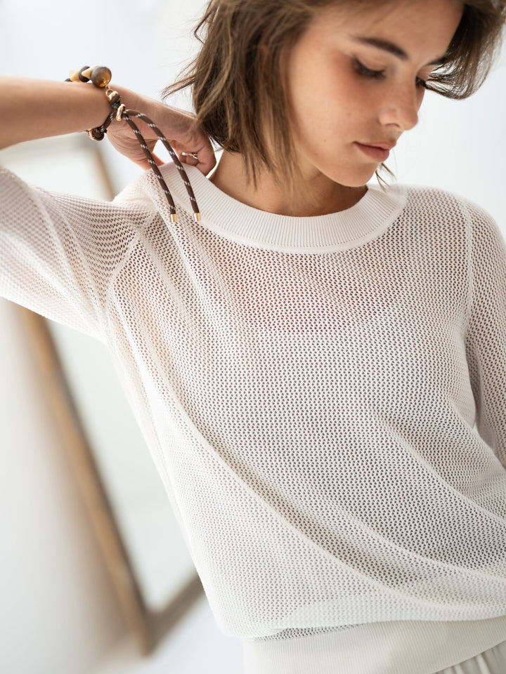Haus Albrecht – Valerie Seiden-Mesh-Pullover Weiß
