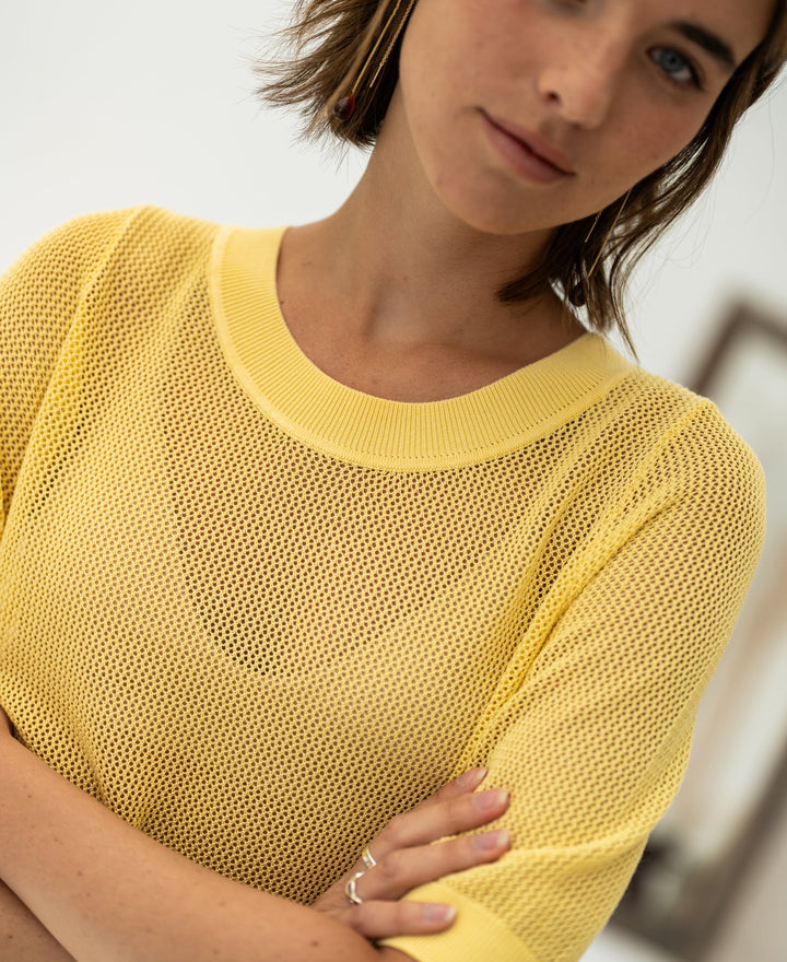 LE NANCY Mesh Pullover mit Seide in Zitronenpressé