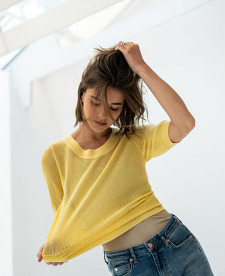LE NANCY Mesh Pullover mit Seide in Zitronenpressé
