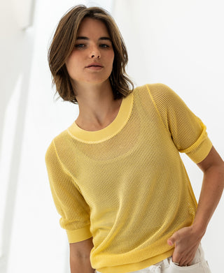 LE NANCY Mesh Pullover mit Seide in Zitronenpressé