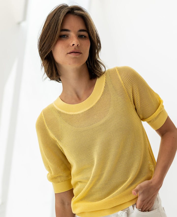LE NANCY Mesh Pullover mit Seide in Zitronenpressé