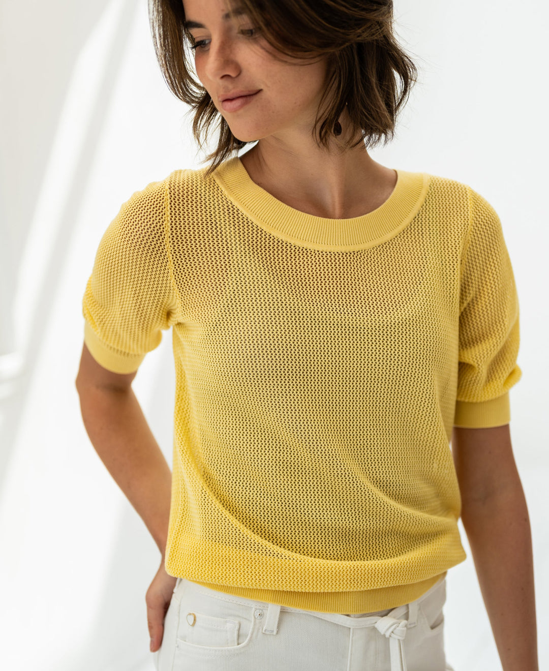 LE NANCY Mesh Pullover mit Seide in Zitronenpressé