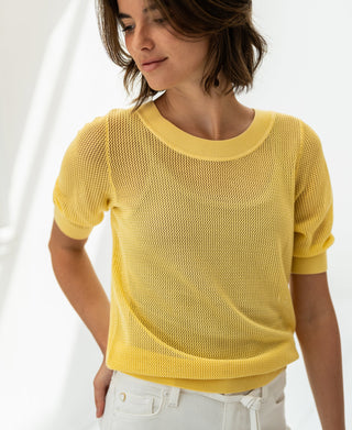 LE NANCY Mesh Pullover mit Seide in Zitronenpressé