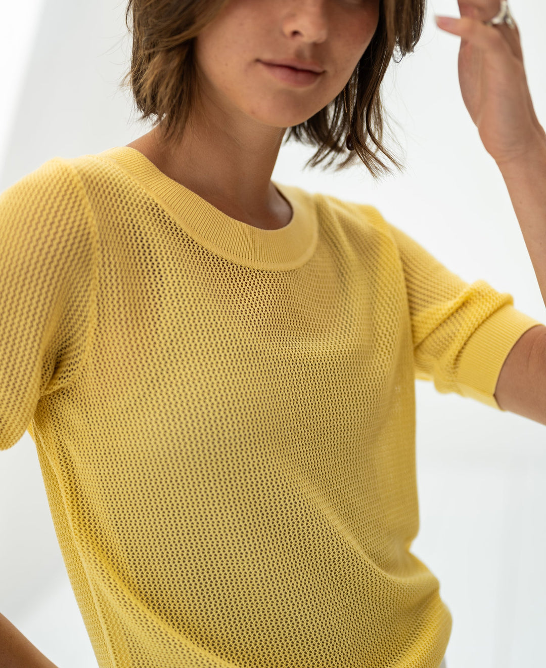 LE NANCY Mesh Pullover mit Seide in Zitronenpressé