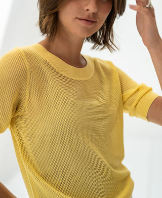 LE NANCY Mesh Pullover mit Seide in Zitronenpressé