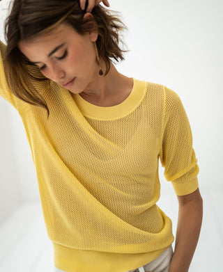 LE NANCY Mesh Pullover mit Seide in Zitronenpressé