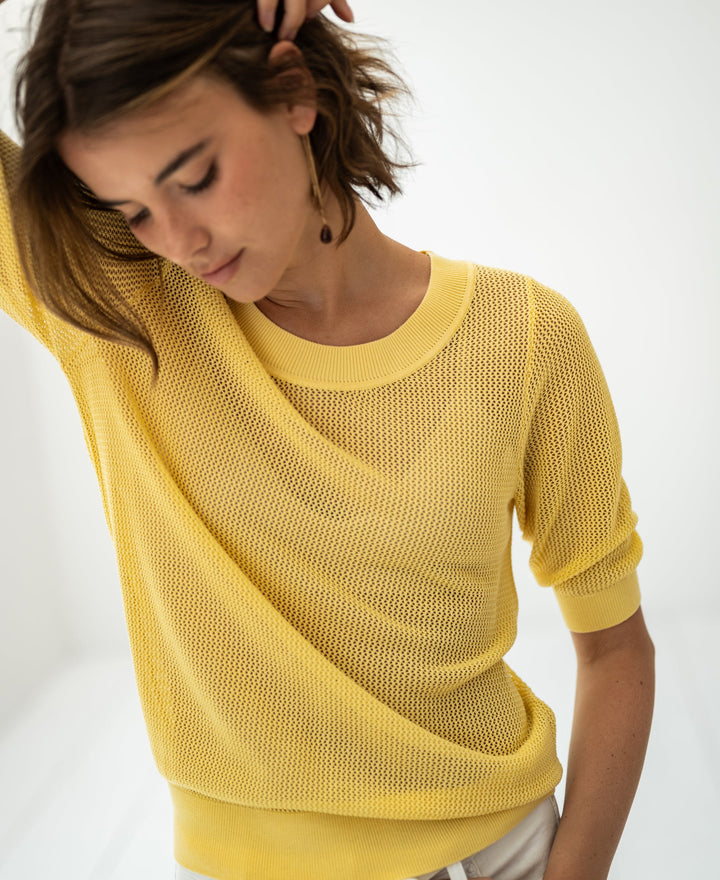 LE NANCY Mesh Pullover mit Seide in Zitronenpressé