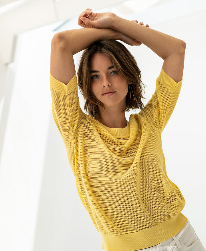 LE NANCY Mesh Pullover mit Seide in Zitronenpressé