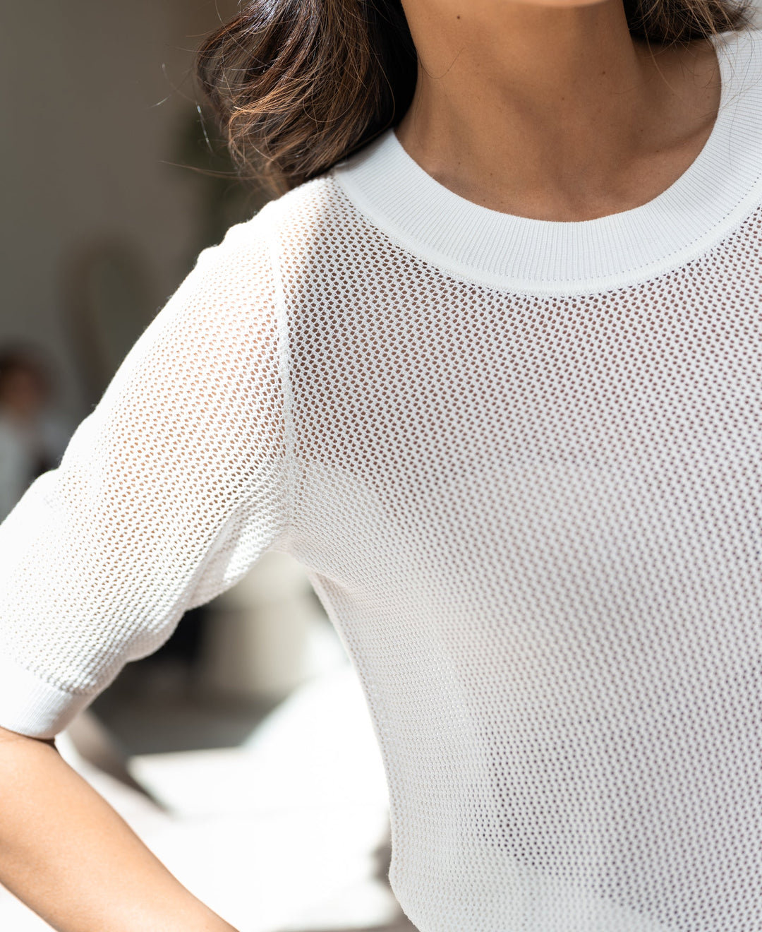 Haus Albrecht – Valerie Seiden-Mesh-Pullover Weiß