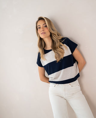 Gestreifter Pullover LA PALOISE in Dunkelblau und Sand