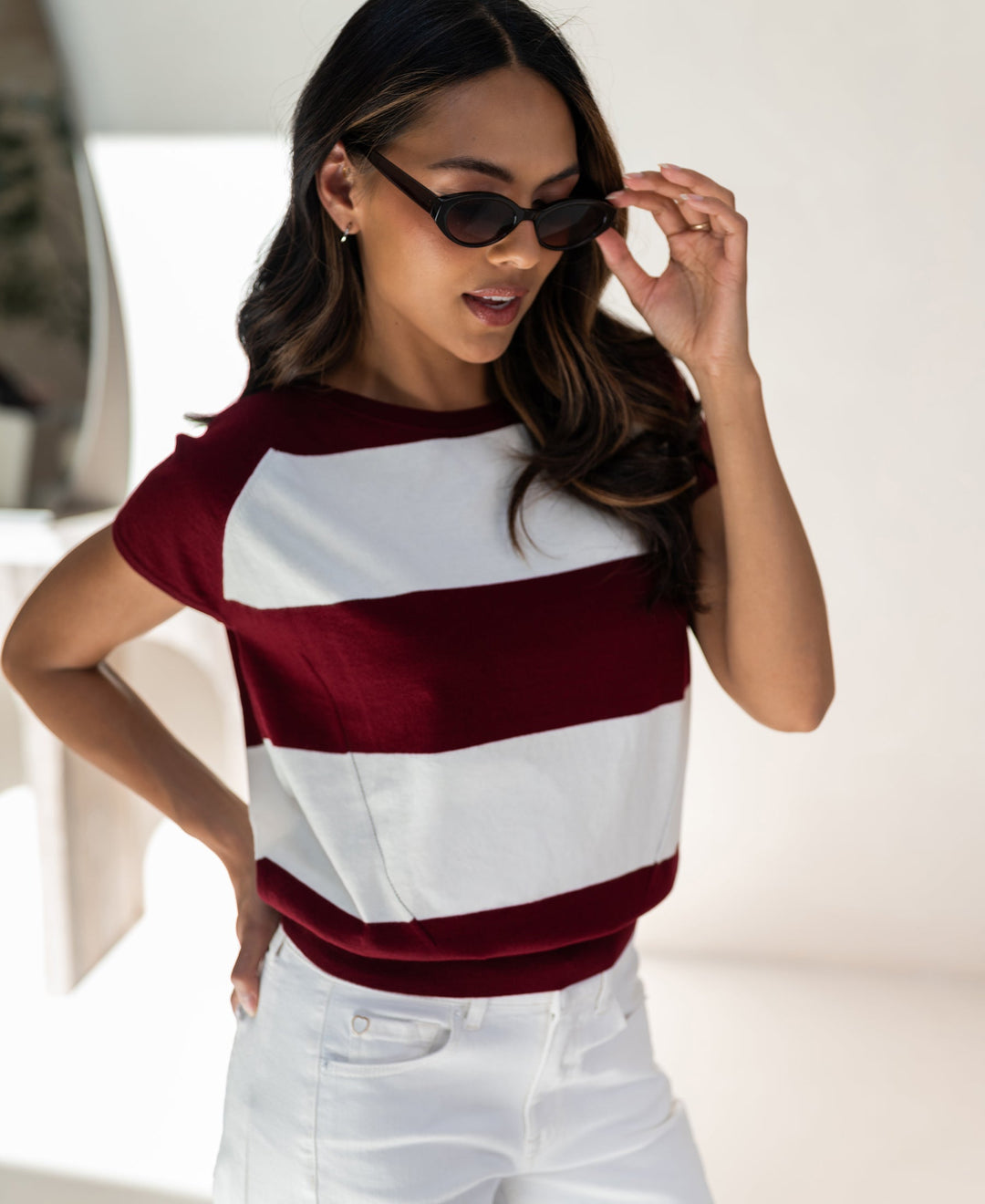 Gestreifter Pullover LA PALOISE in Wein und Ivory