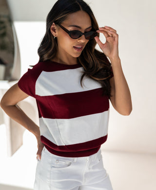 Gestreifter Pullover LA PALOISE in Wein und Ivory