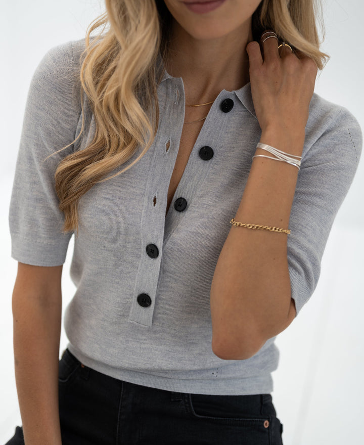 LA PANTIN Merino Wool Polo in Silver Gray