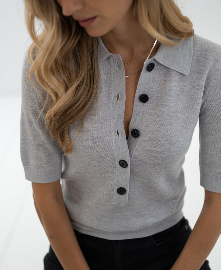 LA PANTIN Merino Wool Polo in Silver Gray