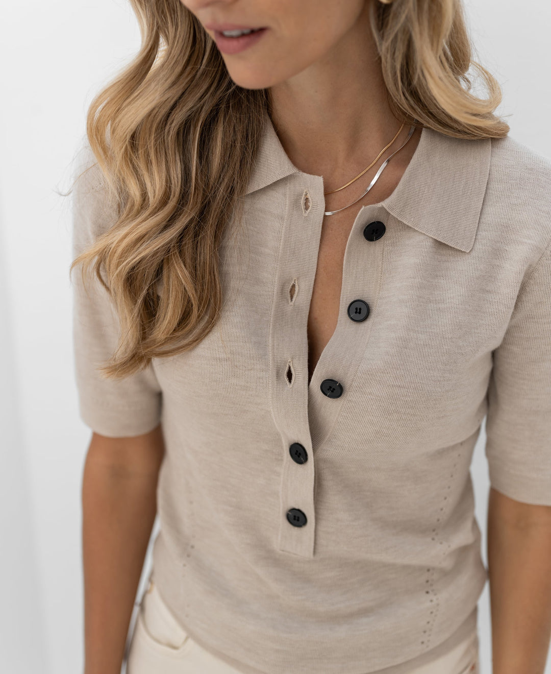 Beige Merino Wool Polo - LA PANTIN