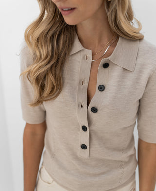 Beige Merino Wool Polo - LA PANTIN