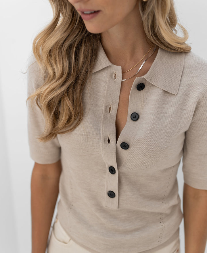 Beige Merino Wool Polo - LA PANTIN
