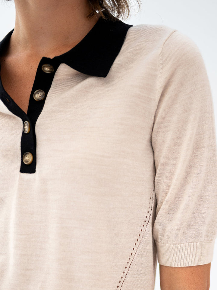 LE PAULY Merino Silk Polo in Sand and Black