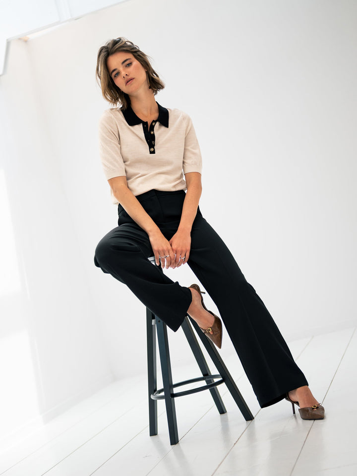 LE PAULY Merino Silk Polo in Sand and Black