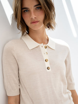LE PAULY Merino Silk Polo in Sand Ivory
