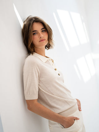 LE PAULY Merino Silk Polo in Sand Ivory