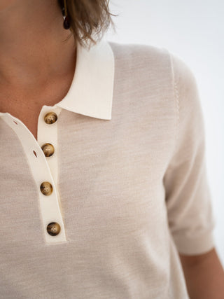 LE PAULY Merino Silk Polo in Sand Ivory