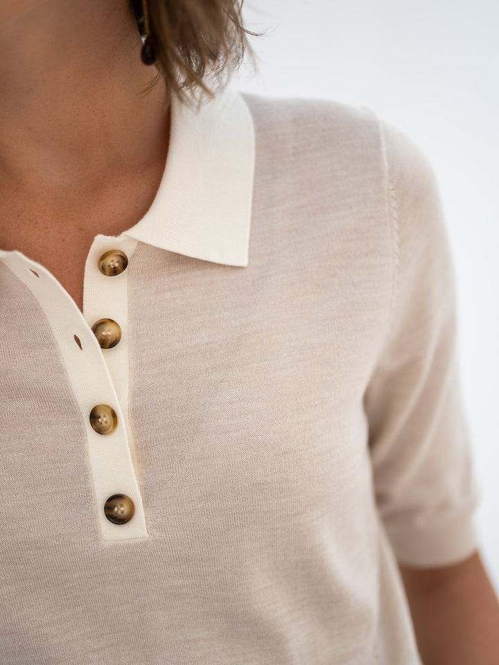LE PAULY Merino Silk Polo in Sand Ivory