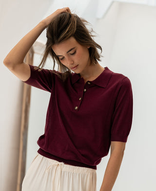 LE PAULY Merino Silk Polo in Wine