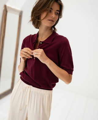 LE PAULY Merino Silk Polo in Wine
