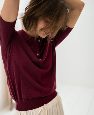 LE PAULY Merino Silk Polo in Wine