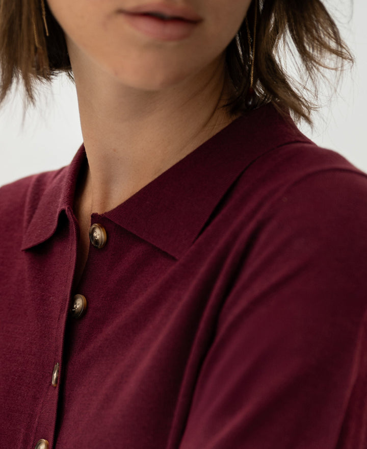 LE PAULY Merino Silk Polo in Wine