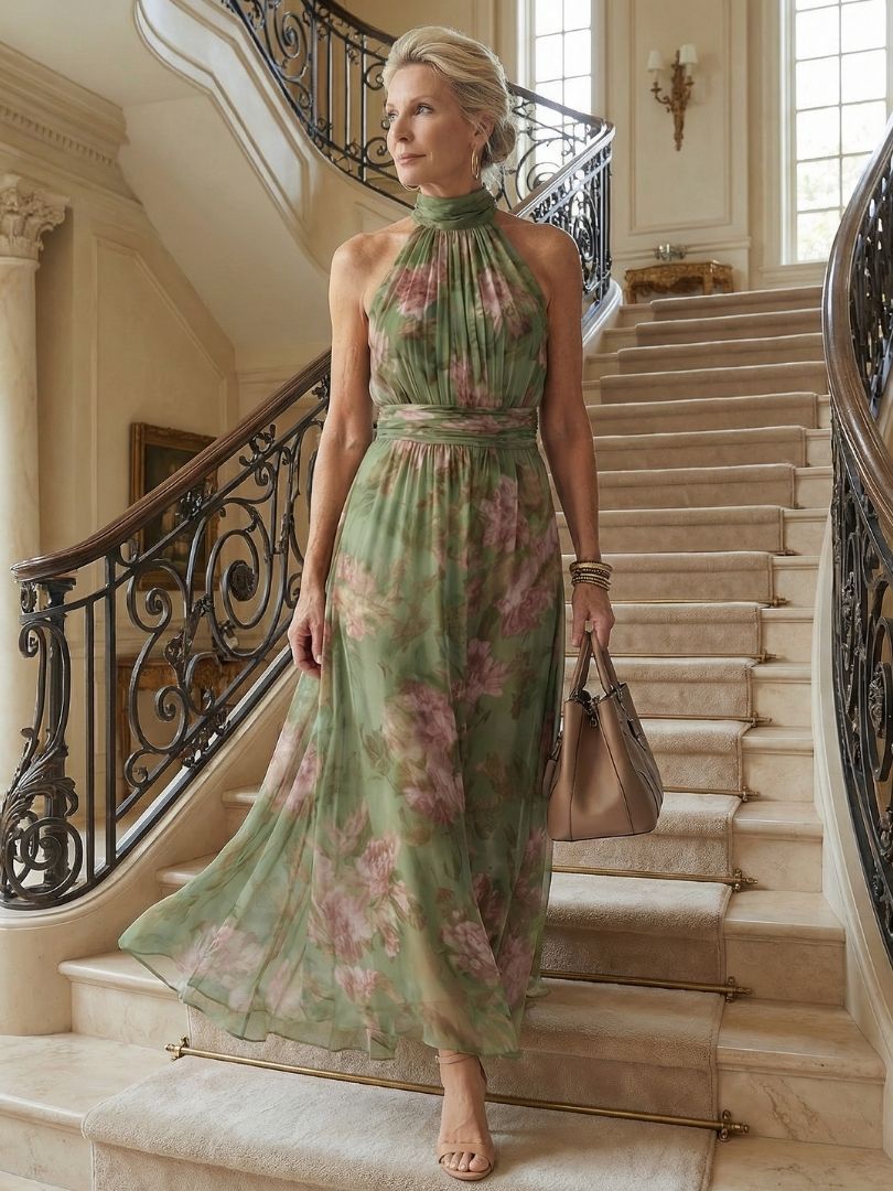 Naomi | Fließendes Neckholder-Maxikleid