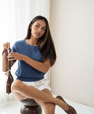 Haus Albrecht – Theresa Leinen-Sommerpullover Jeansblau