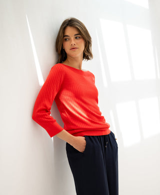 Tencel Silk Boat Neck Sweater LA TULIPE in Coral Red