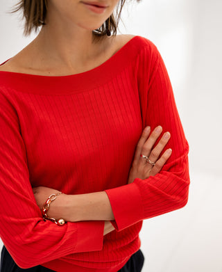 Tencel Silk Boat Neck Sweater LA TULIPE in Coral Red