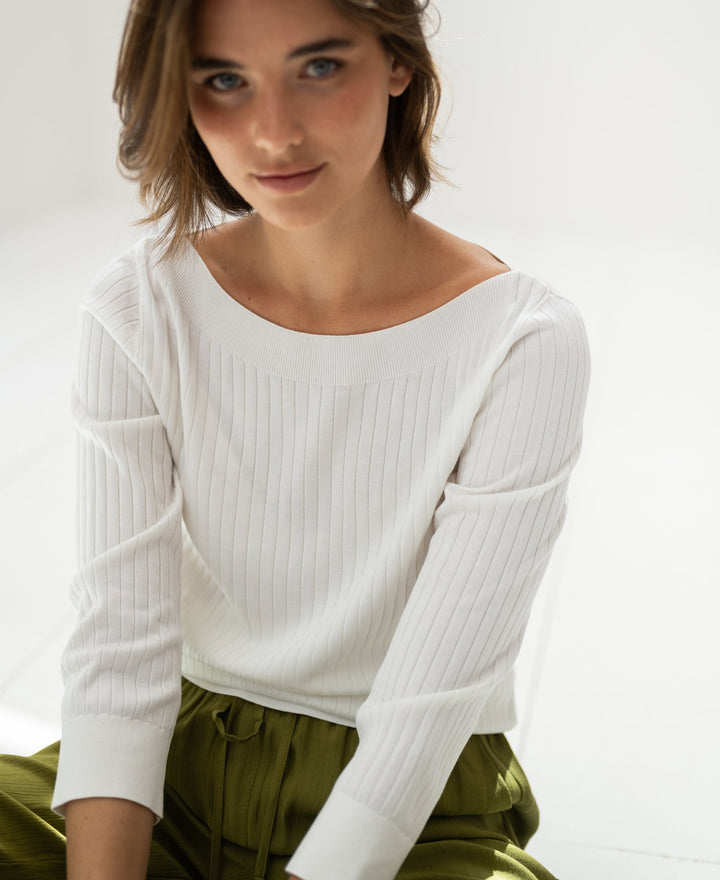 Tencel Silk Boot-Cut Sweater LA TULIPE White