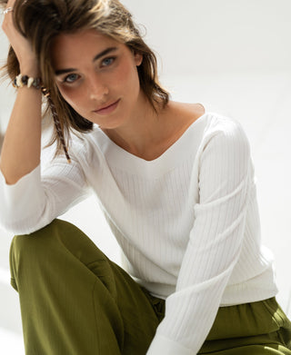 Tencel Silk Boot-Cut Sweater LA TULIPE White