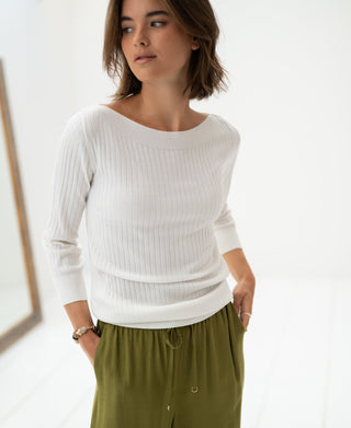Tencel Silk Boot-Cut Sweater LA TULIPE White