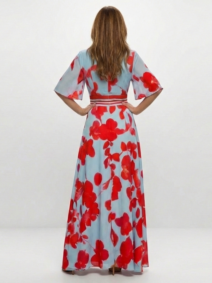 Corinne | Florales Maxikleid mit V-Ausschnitt