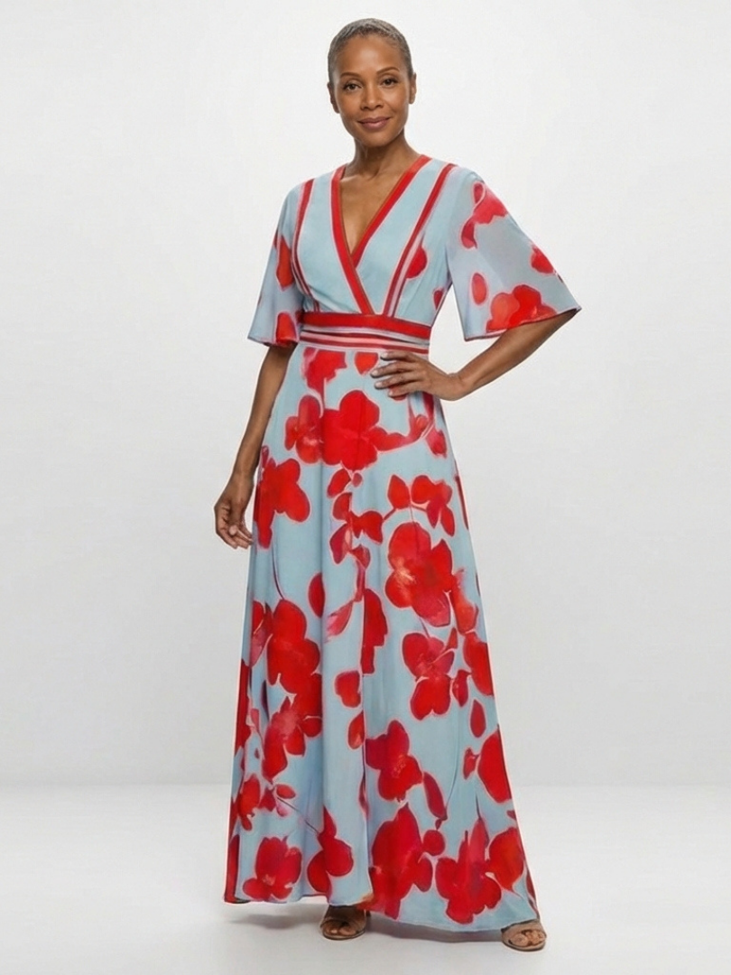 Corinne | Florales Maxikleid mit V-Ausschnitt