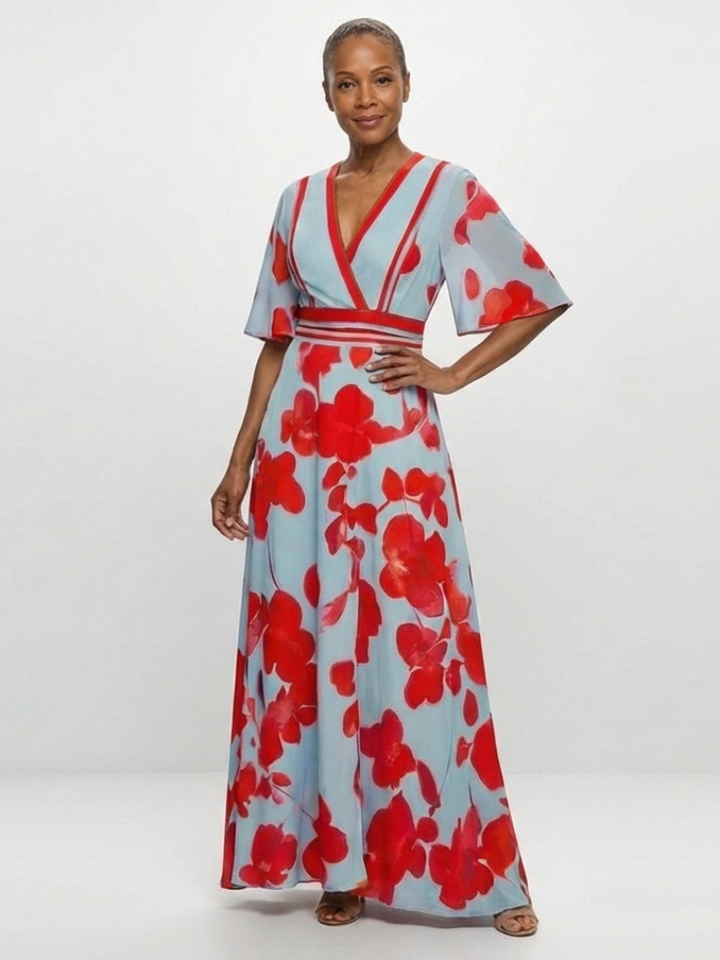 Corinne | Florales Maxikleid mit V-Ausschnitt