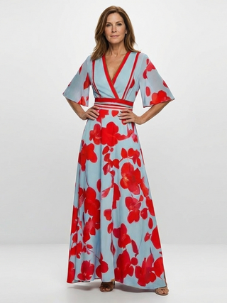 Corinne | Florales Maxikleid mit V-Ausschnitt