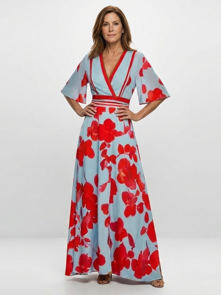 Corinne | Florales Maxikleid mit V-Ausschnitt